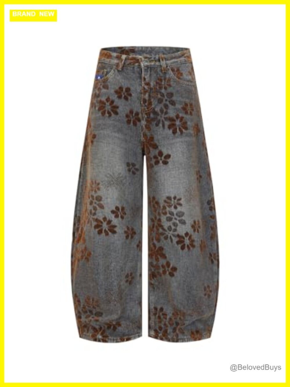 Floral Baggy Barrel Jeans Wide Leg Vintage Y2K Streetwear